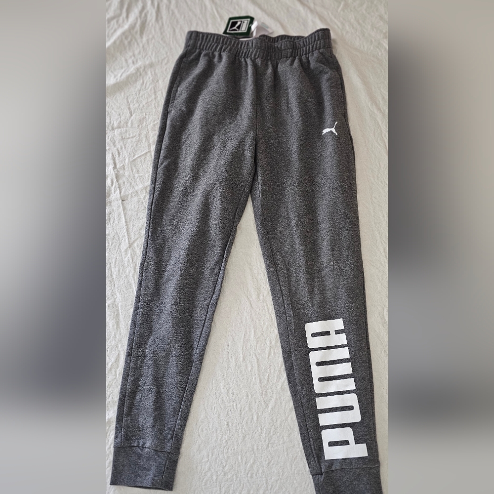 Puma boys sweat pants Sz L 14-16 NWT Grey White Logo